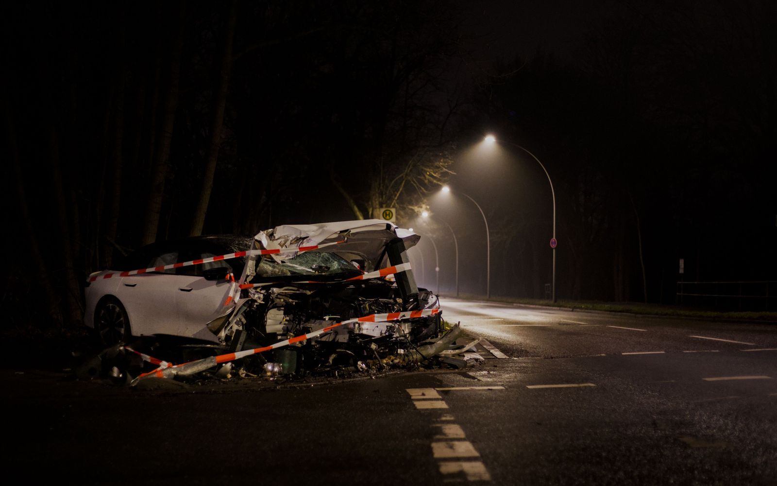 Car accident scene at night